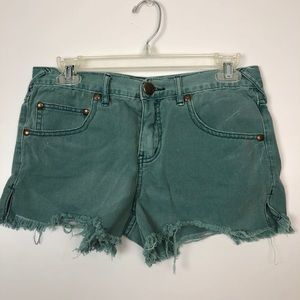 Free People army green destroyed jean shorts 27